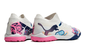 chuteira-society-puma-future-7-tf-branca-azul-e-rosa-volume-up-pack-3